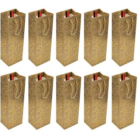 Pakke med 10 Guld Gaveposer til Flasker, Papemballagepose kompatibel med Vin og Cham