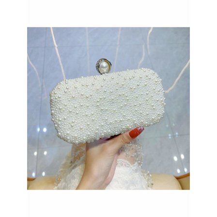Dame Perle Clutch Elegant Krystal Perle Aften Taske Bryllup Clutch Med Guld Metalkæde