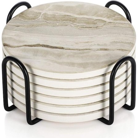 Sæt med 6 Underkopper med Stativ, Absorberende Skridsikker Keramik Underkop