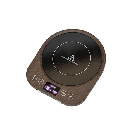 Kaffe kopvarmer, 80 grader høj temperatur opvarmning, kaffe varmeunderlag, brun træstruktur,17*14.8*2.5cm