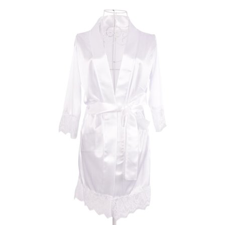 Kvinnor Spets Lång Brud Kimono Robe Satin Silke Nattdress Vit Röd