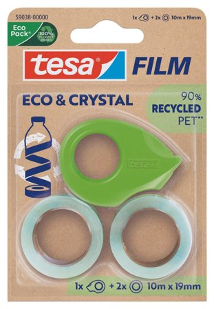 Tesa ECO & CRYSTAL, 2 Rollen 10mX19mm Blister,mit Abroller