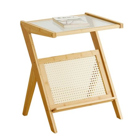 Sovan vieruspöytä Bambujalusta Lasipöytälevy Moderni koristeellinen sivupöytä Sängin vieruspöytä Yöpöytä Koti sisustus