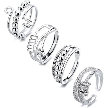 4 st Fidget Spinner Ringar för Kvinnor Öppna Snurrande Knogringar Stapelbara Ringar Justerbara Rostfria Stålringar