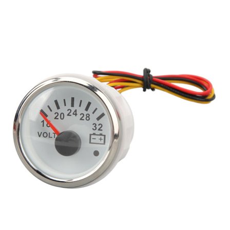 52mm Hvit Skive Sølvramme Voltmeter 18V til 32V DC Spenningsmåler for RV Båt Universell Elektrisk Pointer