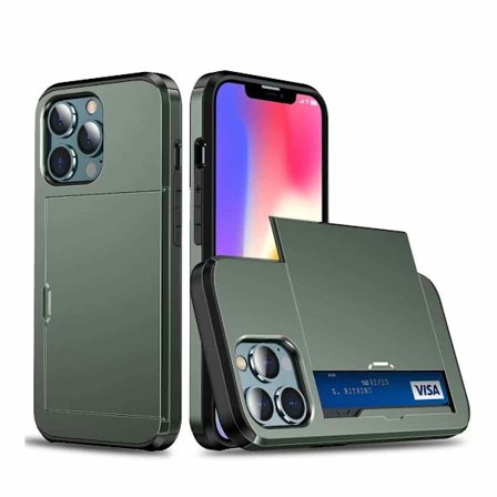 iPhone 13 Pro - Hybridikuori Korttitaskulla - Tummanvihreä