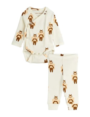 Mini Rodini Bees Aop Nb Baby Set - Cream - 56