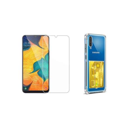 Skal med Korthållare och Skärmskydd Samsung Galaxy A70 Transparent