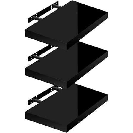Rootz 3 -sæt flydende væghylde - Wall Board - Sorte flydende hylder - High Resilience MDF - 25x22.9x3.8 cm