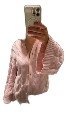 Ljusrosa kabelstickad kofta med knappar