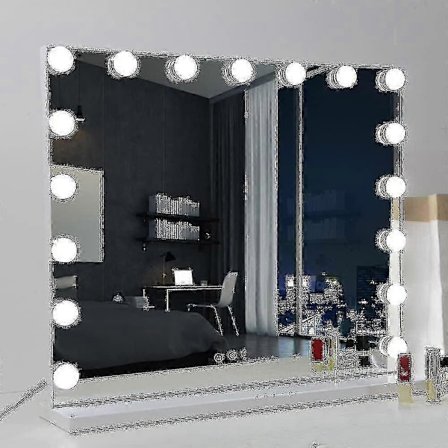 70 x 55 cm Hollywood-spejl med 3 farvede lys, 14 dæmpbare LED-pærer, stort spejl til makeup og kosmetik med USB-opladning, kun pærer Boris