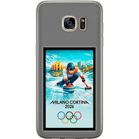 Yhteensopiva Puhelinkuori Samsung Galaxy S7 edge Jääkiekkoilukuva, jossa pelaajat liikkuvat jäällä, Milano Cortina 2026, Milanin maamerkit ja olympial