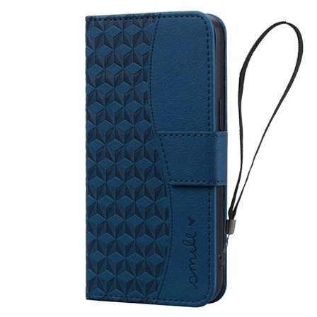 Etui til iPhone 15 Pro, blått business Diamond Flip Wallet med kortholder og magnet