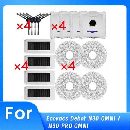 16 st Ersättningsdelar för Ecovacs Debot N30 OMNI / N30 PRO OMNI Dammsugare - Borste, Dammpåse, Duk