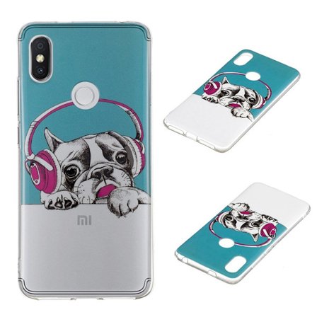 Xiaomi Redmi S2 mobilskal silikon självlysande - Mops bär hörlurar