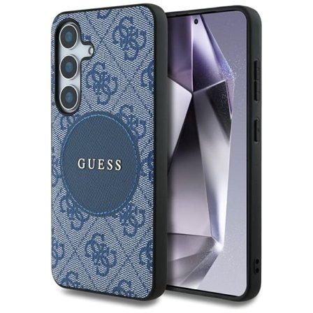Guess 4G Round Patch Classic Logo MagSafe kotelo Samsung Galaxy S25 Plus sininen