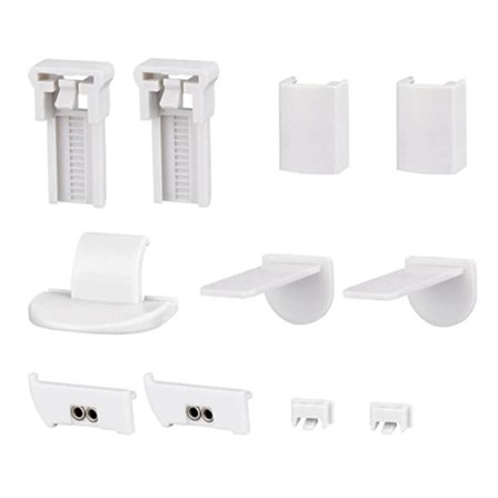 2 sarjaa 20 mm laskosverhojen varaosat Sarja Kiinnityspuristin Tukikiinnike Laskostettu puristintuki Lisätarvikkeet Puristintuki pistokkeella 