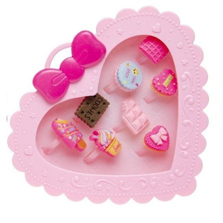 8 st Barnringar Barn Ringar i Rosa Hjärtformad Ask -Glass / Fika