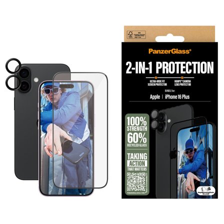 Panzer 2-in-1 Bundle iPhone 16 Plus PanzerGlass - High quality tempered glass screen protector