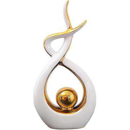 Abstrakt Keramikstaty, 29 cm/11,4 tum Spiralformad Keramikkonstskulptur, Moderna Bokhylledekorationer, Borddekoration för Matrum Vardagsrum White