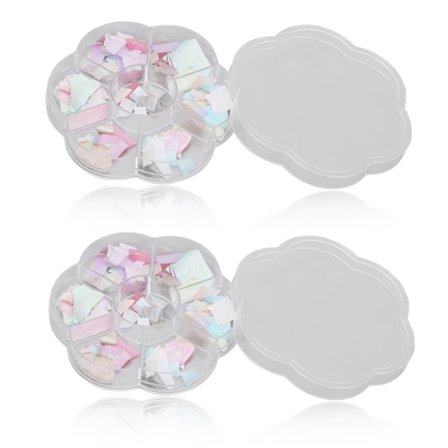 2 esker med negleskjell i forskjellige former og farger - Glitterdekorasjoner til manikyr for neglesalonger