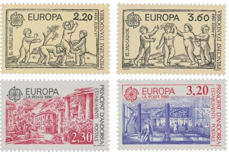 Fransk Andorra 1989/1990 - YT 378/379+388/389 - Postfrisk