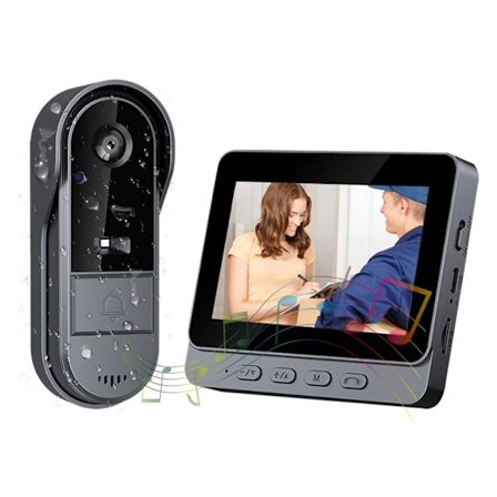 Langaton ovikello kameralla, IP65 ulkokäyttöön vedenpitävä, 1080P HD 4.3" näyttö, 2.4G langaton video-ovikello, kaksisuuntainen ääni, yönäkö, 