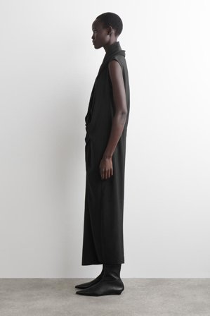 COS Women's Abito Midi Drappeggiato Con Ruches in Nero