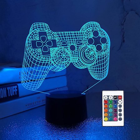 3d gamepad lampe spilkonsol natlys 3d illusion lampe til børn, 16 farver skiftende med fjernbetjening, spillerum gamer gave, børneværelsesindretning