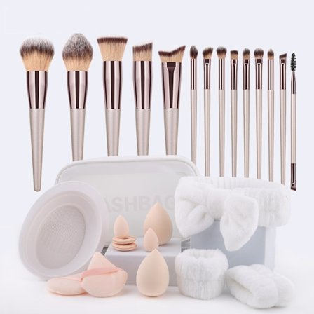 14 stk. Makeupbørstesæt med skønhedssvampe og tilbehør - Komplet kosmetisk børstesæt