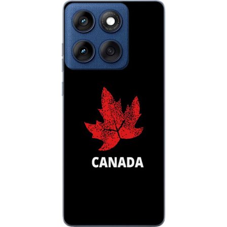 Kompatibelt Mobildeksel til Motorola Motorola Edge 60 Grafisk lønnebladsymbol i rødt mot svart bakgrunn med tydelig kanadisk referanse og minimalist