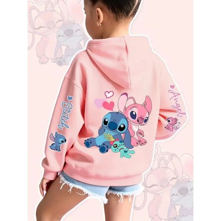 2025 Disney Hettegensere Mote Stitch Angel Monster Lomme Genser Pullover Søte Hettegensere Jenter Barn Genser Tegneserie Topper Y2k