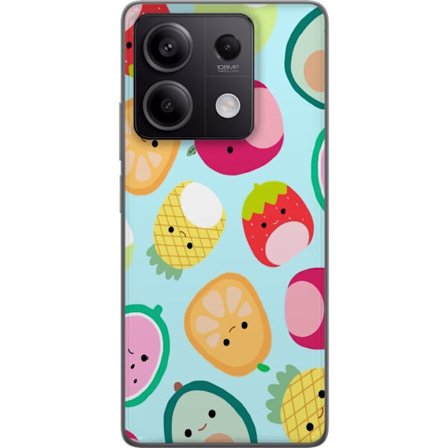 Kompatibelt Mobildeksel til Xiaomi Redmi Note 13 Mønster av kawaii-frukter som jordbær sitron ananas og avocado på lyseblå bakgrunn