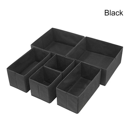 6 Stk/Sæt Stof Opbevaringsboks Tøj Organisation Skuffe SORT