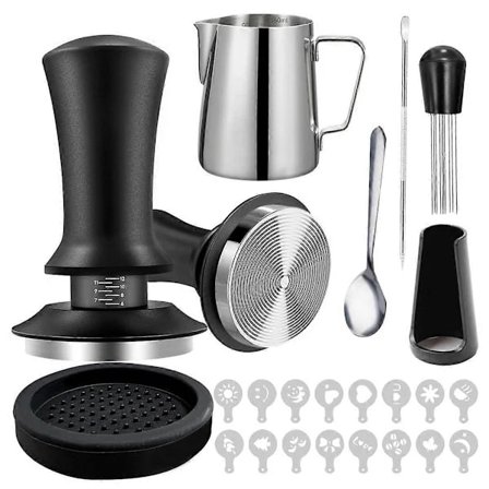 22 kpl Espresso Tarvikkeet Kahvi Espresso Tamper Set Espresso Tamper WDT Työkalu Kahvin Sekoitin 58mm Musta