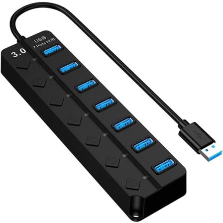 Galaxy USB-hub 3.0 med strøm, 7-ports splitter, med strøm og enkel på/av-bryter
