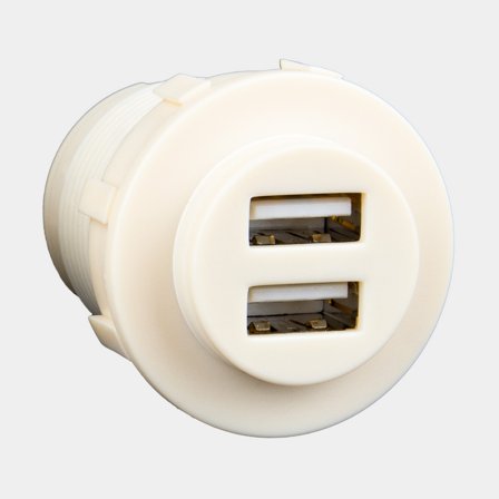 Gniazdo USB Sutars, wpuszczane, białe, 12 V / 24 V, 5 A, USB-A + USB-A, z pokrywą - Jachtowa