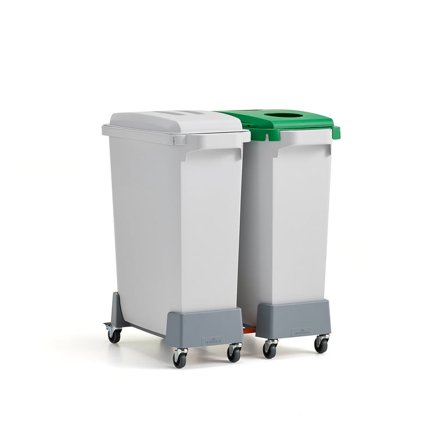 Package deal OLIVER, 2x60L refuse container (grey) + lids (green + grey)