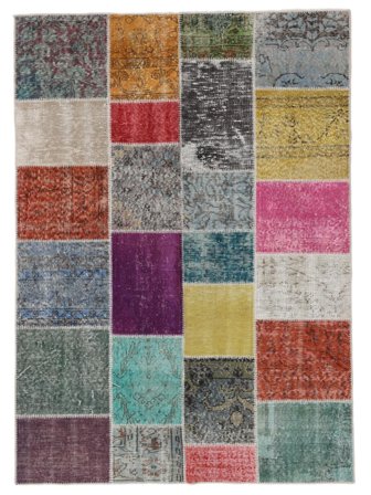 Håndknyttet Patchwork 140X200 Vintage Ullteppe Mørk Grå/Mørk Rød Lite