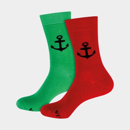 Captain socks / socks with anchor, red/green, 39 - 47