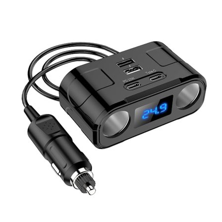 Bærbar 4-i-1 USB C Biloplader PD+QC3.0 Hurtigopladning, 4 Port Dobbelt Type-C & USB Oplader til 12V-24V Lastbiler Bil