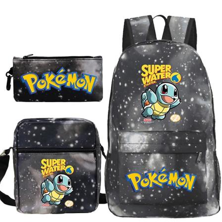 Squirtle Pokémon Rygsæk, tredelt Skoletaske Casual Rygsæk Enkelt Skuldertaske Pennepose Sæt A