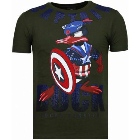 Local Fanatic Captain Duck Rhinestone - T Shirt - 6007G grön, Herr, Herr, Storlek: L