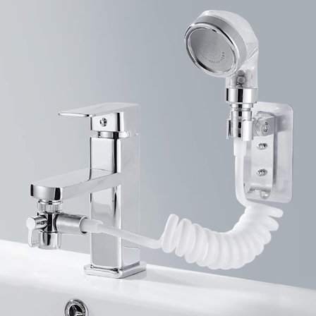 Håndbruser til håndvask, håndbrusersæt til håndvask, antikalkbruser med 1,5 m teleskoprør, til hårvask eller rengøring af vasken (hane medfølger ikke)