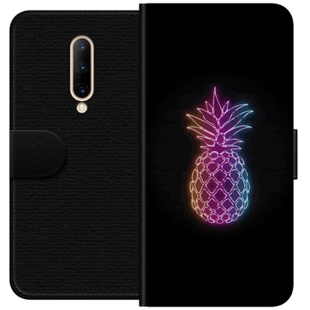 Kompatibelt Lommeboketui til OnePlus OnePlus 7 Pro Neonlysillustrasjon av ananas i fargerikt lys mot svart bakgrunn