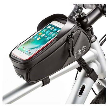 Pyörän eturunkolaukku, pyörän puhelintelinepussi, pyöräpakkaus auringonvisiirin kanssa, pyörän yläputken laukku (musta)