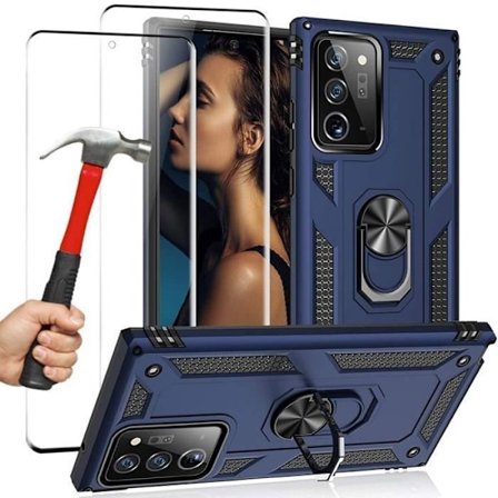 Set med 2 Tempererad Glas och Skal för Samsung Note 20 Ultra - PROSHOP - Mörkblå - Stöttålig Hård