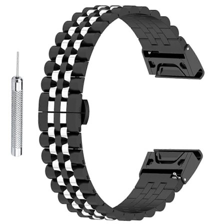 Urrem i rustfrit stål med 5 perler til Garmin Fenix 7S/6S/5S, udskiftningsarmbånd med værktøj (FMY)
