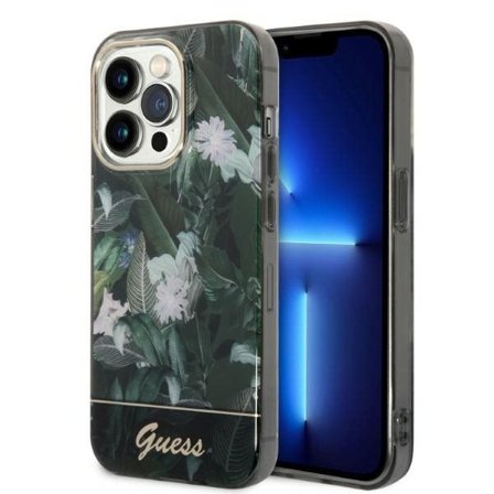 Guess GUHCP14LHGJGHA iPhone 14 Pro 6,1" grön/grönt hårdplastfodral Jungle Collection