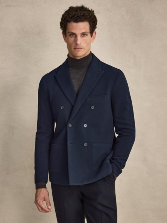 John Henric Men's Navy Blue Double Breasted Blazer Relaxed Fit Size L